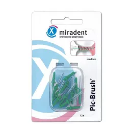 MIRADENT Interd.Pic-Brush erstatningsbørste medium grønn, 12 stk
