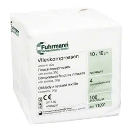 Fleecekompresser, usterile, 10x10 cm, 4 lag, 100 stk