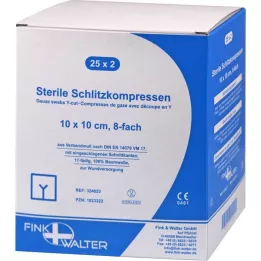 SCHLITZKOMPRESSEN 10x10 cm steril 8-veis, 25X2 stk