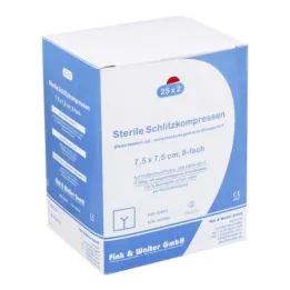 SCHLITZKOMPRESSEN 7,5x7,5 cm steril 8-veis, 25X2 stk