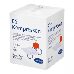 ES-KOMPRESSEN usteril 10x10 cm 8-veis, 100 stk