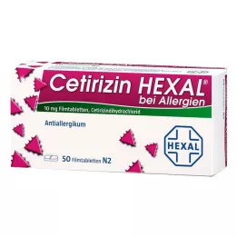 CETIRIZIN HEXAL Filmdrasjerte tabletter for allergi, 50 stk