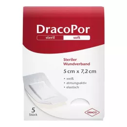 DRACOPOR Sårbandasje 5x7,2 cm steril, 5 stk