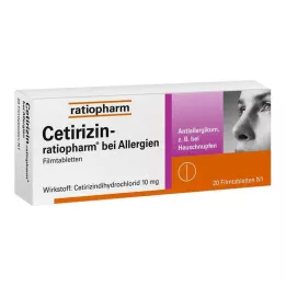 CETIRIZIN-ratiopharm for allergier 10 mg filmdrasjerte tabletter, 20 stk