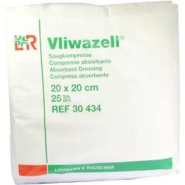 VLIWAZELL Absorberende kompresser usterile 20x20 cm, 25 stk