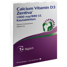 Kalsium vitamin D3 Zentiva 1000 mg / 880 dvs. tyggetabletter, 48 stk