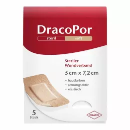 DRACOPOR Sårbandasje 5x7,2 cm steril hudfarget, 5 stk