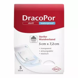 DRACOPOR vanntett sårbandasje 5x7,2 cm steril, 5 stk