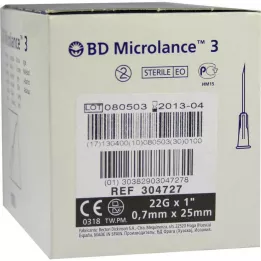 BD MICROLANCE Kanyle 22 G 1 0,7x25 mm, 100 stk