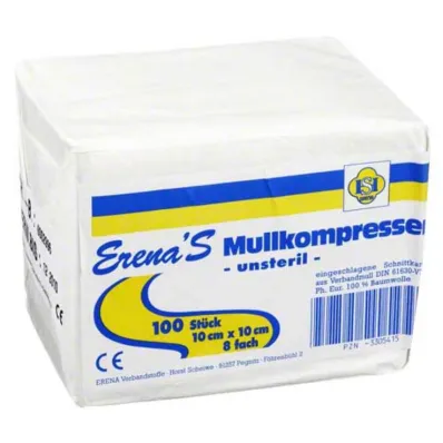 Erena ikke-steril gasbind kompress 10x, 100 stk Erena ikke-steril gasbind kompress 10x, 100 stk