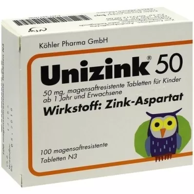 UNIZINK 50 gastrisk -resistente tabletter, 100 stk