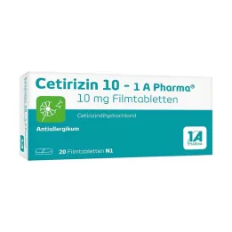CETIRIZIN 10-1A Pharma filmdrasjerte tabletter, 20 stk
