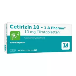 CETIRIZIN 10-1A Pharma filmdrasjerte tabletter, 50 stk