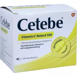 CETEBE Vitamin C retard kapsler 500 mg, 180 stk