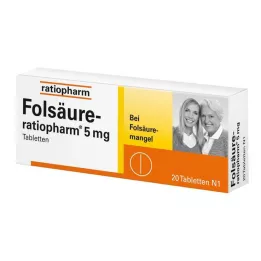 FOLSÄURE-RATIOPHARM 5 mg tabletter, 20 stk