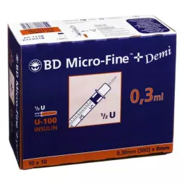 BD MICRO-FINE+ Insulinsprøyte 0,3 ml U100 0,3x8 mm, 100 stk