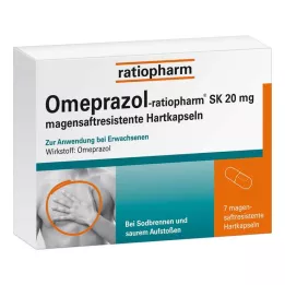 OMEPRAZOL-ratiopharm SK 20 mg gastroresistente harde kapsler, 7 stk