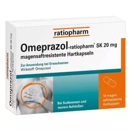 OMEPRAZOL-ratiopharm SK 20 mg gastroresistente harde kapsler, 14 stk