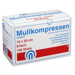 MULLKOMPRESSEN ES 10x20 cm usteril 8-lags, 100 stk