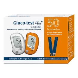 GLUCO TEST Pluss blodsukkerprøvestrimler, 50 stk