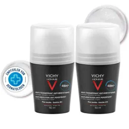 Vichy Homme Deodorant Roll on for sensitiv hud 48h Dp (2x50 ml)