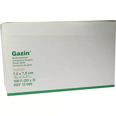 GAZIN Gasbind 7,5x7,5 cm sterilt 12-lags medium, 20X5 stk GAZIN Gasbind 7,5x7,5 cm sterilt 12-lags medium, 20X5 stk