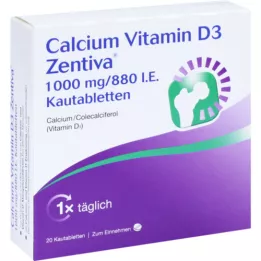 Kalsium vitamin D3 Zentiva 1000 mg / 880 dvs. tyggetabletter, 20 stk