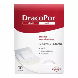 DRACOPOR Sårbandasje 3,8x3,8 cm steril, 10 stk