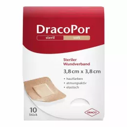 DRACOPOR Sårbandasje 3,8x3,8 cm steril hudfarget, 10 stk