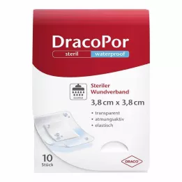 DRACOPOR vanntett sårbandasje 3,8x3,8 cm steril, 10 stk