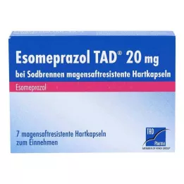 ESOMEPRAZOL TAD 20 mg for halsbrann msr, harde kapsler, 7 stk
