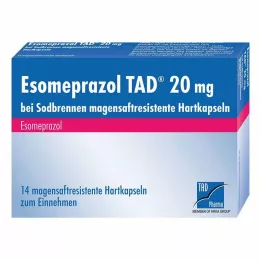 ESOMEPRAZOL TAD 20 mg for halsbrann msr, harde kapsler, 14 stk