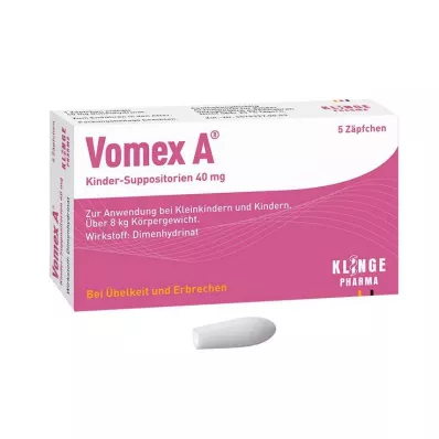 VOMEX A Barnestikkpiller 40 mg, 5 stk VOMEX A Barnestikkpiller 40 mg, 5 stk