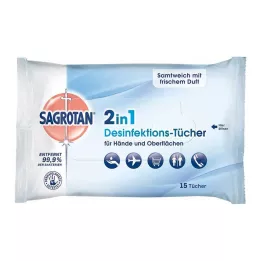 SAGROTAN 2-i-1 desinfeksjonsservietter, 15 stk