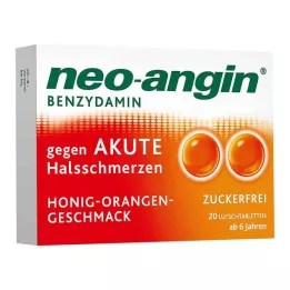 NEO-ANGIN Benzydamin akutt sår hals.Honning-Orange, 20 stk
