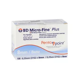 BD MICRO-FINE+ 8 pennåler 0,25x8 mm, 100 stk