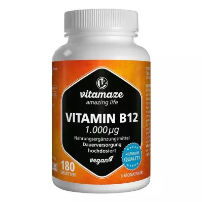 VITAMIN B12 1000 µg høydose veganske tabletter, 180 stk