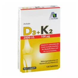 D3 + K2 2000 dvs. + 100 μg tabletter, 120 stk