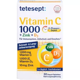 TETESEPT Vitamin C 1000+Sink+D3 1000 I.E.-tabletter, 30 stk