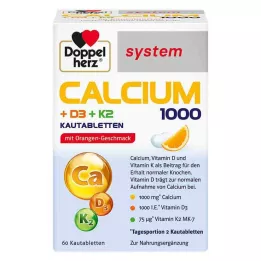 DOPPELHERZ Kalsium 1000+D3+K2 system tyggetabletter, 60 stk
