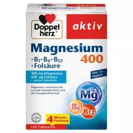 DOPPELHERZ Magnesium 400+B1+B6+B12+Folsyretabletter, 120 stk