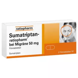 SUMATRIPTAN-ratiopharm for migrene 50 mg filmdrasjerte tabletter, 2 stk