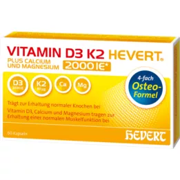 VITAMIN D3 K2 Hevert pluss Ca Mg 2000 IE/2 kapsler, 60 stk