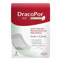 Dracopor sensitiv 5x7,2 cm steril med silikonlim, 3 stk