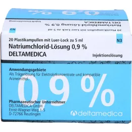 NATRIUMCHLORID-Løsning 0,9 % Deltamedica Luer-Lo Pl., 20X5 ml