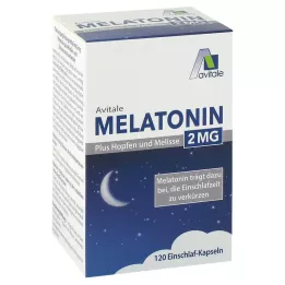 MELATONIN 2 mg pluss humle og sitronmelisse kapsler, 120 stykker