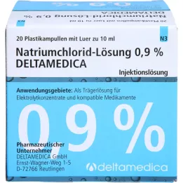 NATRIUMCHLORID-Løsning 0,9 % Deltamedica Luer Pl., 20X10 ml