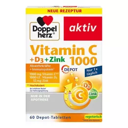 DOPPELHERZ Vitamin C 1000+D3+Sinkdepottabletter, 60 stk
