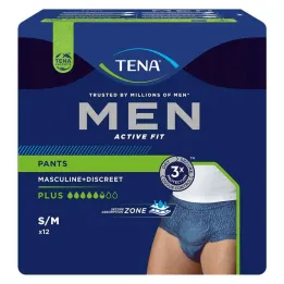 TENA® MEN ACTIVE FIT Pluss bukser blå S/M for inkontinens, 12 stk