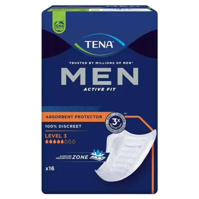 TENA® MEN ACTIVE FIT Nivå 3 pads for inkontinens, 16 stk TENA® MEN ACTIVE FIT Nivå 3 pads for inkontinens, 16 stk